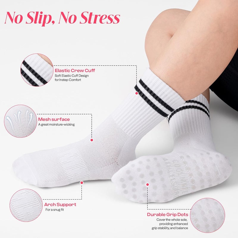 CoolMate Store Pilates Socks with Grips for Women, Yoga Socks, Crew Non Slip Women for Barre, Pilates Gifts - Image 2